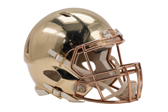 Polished gold football helmet with rose gold facemask