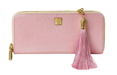 Pink leather zip-around wallet with tassel (4)