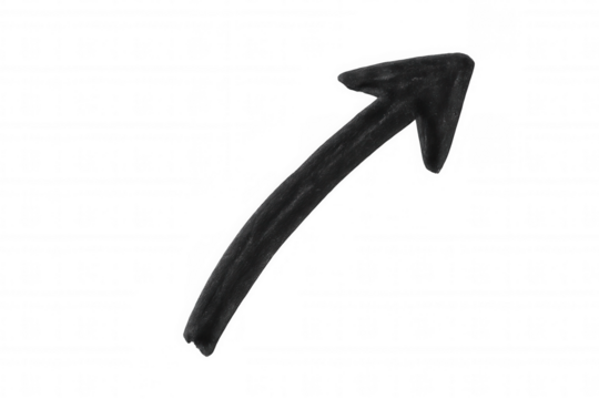 Arrow pointing upward, hand-drawn with dark textured stroke, symbolizing business growth and progress against transparent backdrop