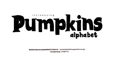 Font Pumpkins Halloween groovy psychedelic alphabet with boo. Vector flat illustration. Floating groovy text. American latin style shape. © Ook