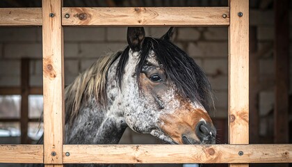 Horse inside wooden stall