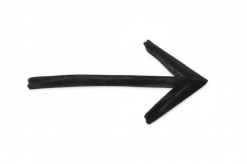 Hand-drawn black arrow pointing right, featuring a transparent background, symbolizing direction and progress in a minimalist style