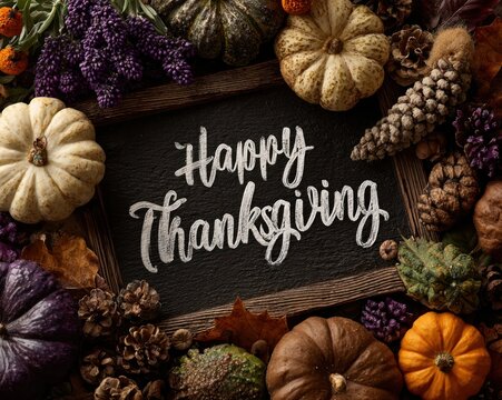 Thanksgiving celebration social media post with autumn background, festive text, and seasonal elements like pumpkins and leaves.