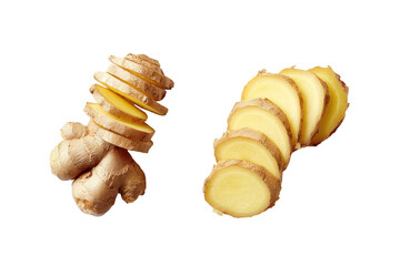Sliced ginger root, two views