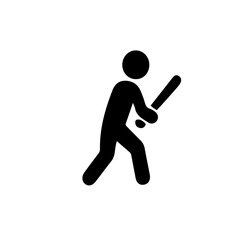 Baseball Icon – Vector Silhouette with Bat. Minimal vector silhouette of stickman holding a bat, suitable for sports design and athletic projects.