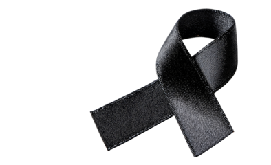 Black ribbon, symbol of mourning, isolated on black