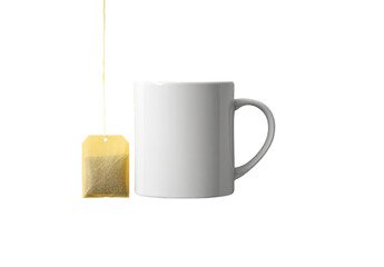 A white mug and a tea bag