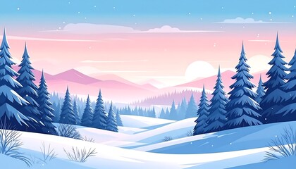 Winter landscape, serene, sunrise