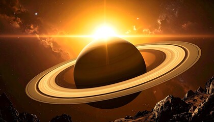 Saturns Rings Illuminated - A Celestial Spectacle of Light and Shadow.