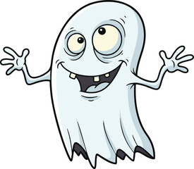 A friendly cartoon ghost character with a happy expression and open arms, perfect for Halloween celebrations and spooky themes