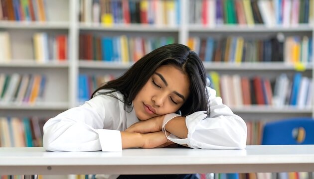Exhausted student rests at desk surrounded by books, academic fatigue