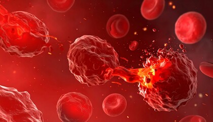 Red Blood Cells Bursting - A Close-Up View of Cellular Destruction.
