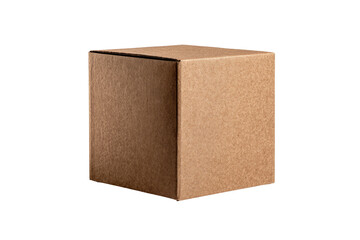 A square, light brown cardboard box