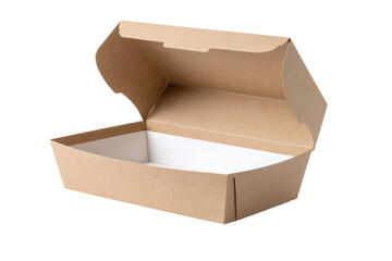 Light beige cardboard food takeout container, open
