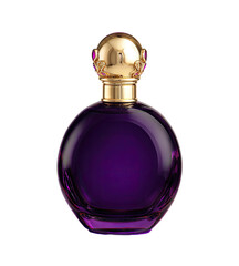 Deep purple perfume bottle, round shape, gold cap