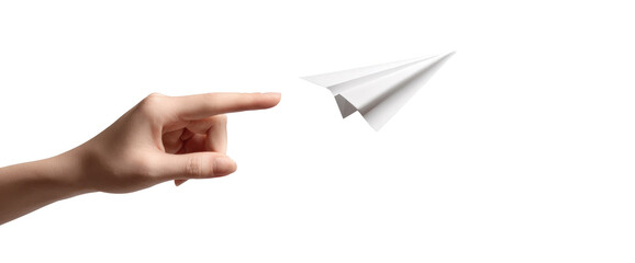 A hand launching a paper airplane