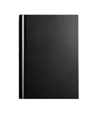 Black hardcover book, closed, viewed from above