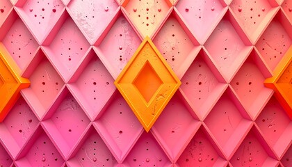 Abstract geometric pattern of interlocking pink and orange diamonds
