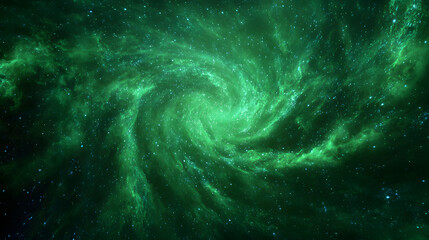 Swirling green nebula in deep space, a cosmic vortex of light and color.