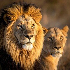 Obraz premium Majestic lion couple