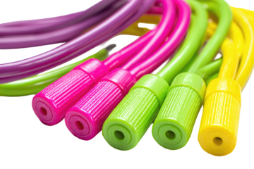 Close-up of colorful exercise jump ropes