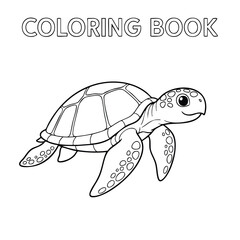 Fototapeta premium Cute sea turtle illustration in a coloring book style designed for children to color and enjoy creative activities