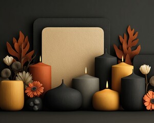 Clean vector banner template for All Saints' Day greeting, poster, or card, with solemn candle elements and typography space