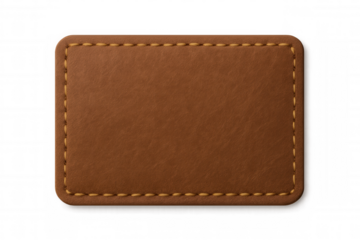 Realistic leather label with yellow stitching, perfect for branding and product design projects on transparent background