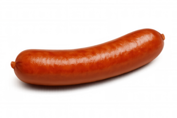 Glossy sausage resting on clear background, highlighting culinary details with appetizing, succulent presentation
