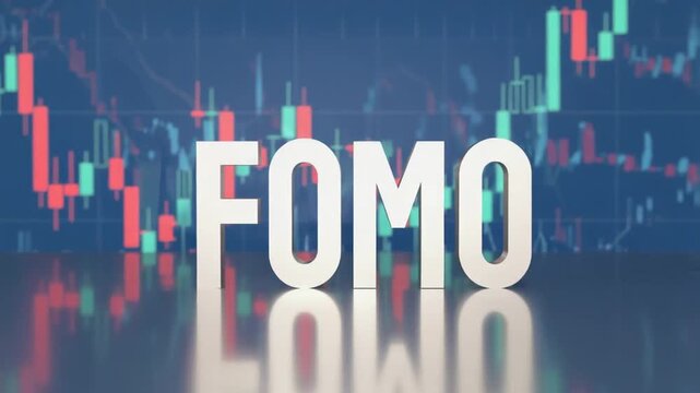 "FOMO" message on a stock market chart.