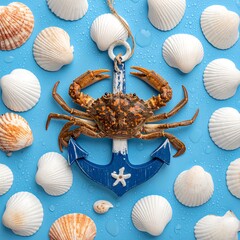 Crab and anchor amongst seashells
