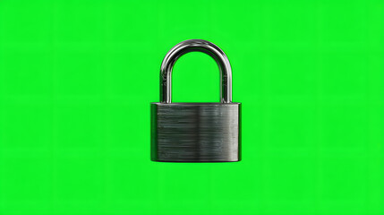 Close-up of a metal padlock against a solid green background.