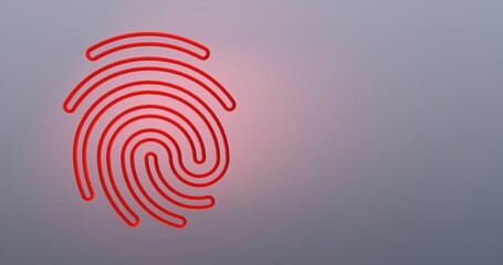 Ilustração 3D de impressão digital neon vermelha sobre fundo degradê. com espaço para texto. Conceito de segurança digital, biometria, login e proteção de dados. © Mirella