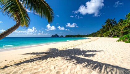 Tropical beach scene with palm trees