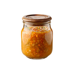Delicious Red Lentil Soup in Glass Jar with Wooden Lid