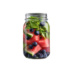 Refreshing Watermelon, Blueberry, and Mint Infused Water in Mason Jar