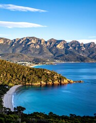 Coastal scenery, mountains, beach