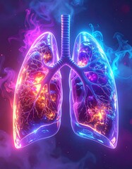 Luminous lungs in vibrant neon