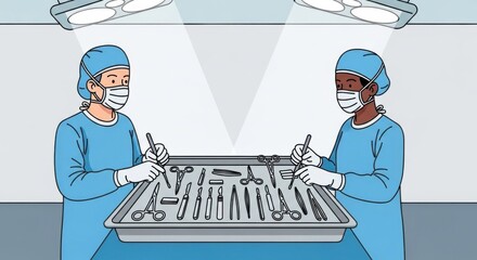 Two Surgeons Preparing Surgical Instruments for Operation.