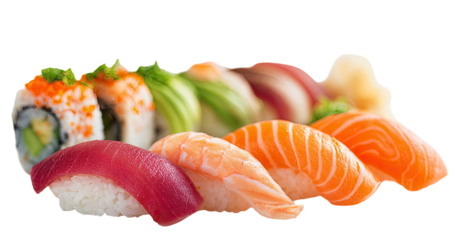 Assorted sushi rolls and nigiri