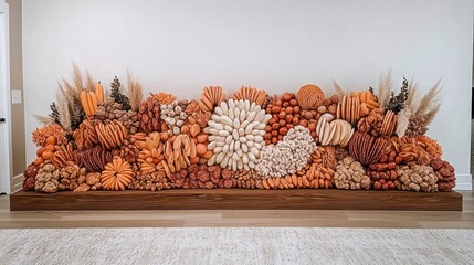 Autumnal Abundance: A Textured Still Life of Harvest Elements in Earth Tones