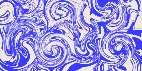 Blue wavy lines abstract background. Trendy psychedelic retro style backdrop. Waves, swirl and twirl pattern. Twisted distorted vector texture. Y2k aesthetic design