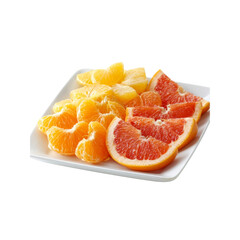 Juicy Citrus Fruit Platter Oranges and Grapefruit Slices on White Plate