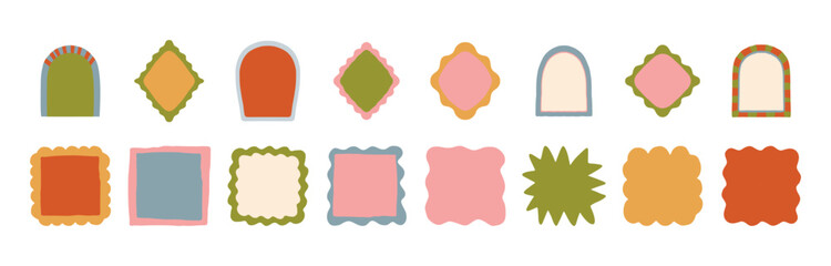 Vector set of hand drawn cut out style frames and borders - abstract design elements for wedding, birthday party invitations, greeting cards, prints, in marine coastal style with copy space for text