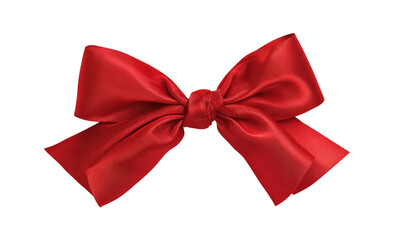 Fototapeta premium Red satin ribbon bow, smooth, glossy, isolated on black