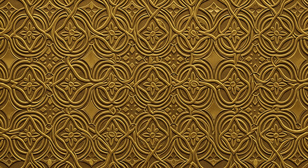 Intricate golden geometric pattern with repeating floral motifs, evoking luxury and tradition.