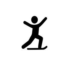 Skiing Icon – Vector Silhouette Winter Sport. Minimalist vector silhouette of stickman skiing, perfect for winter sport designs and outdoor recreation.