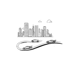 Cityscape racing cars illustration urban skyline race cars drawing cityscape art race track sketch 100