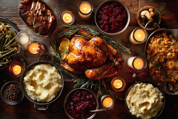 Celebrate Thanksgiving with a bountiful feast featuring turkey, sides, and festive décor for a memorable gathering with family and friends