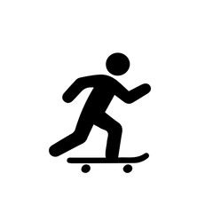 Skateboarding Icon – Vector Silhouette on Board. Minimal vector silhouette of stickman riding skateboard, perfect for extreme sports designs.